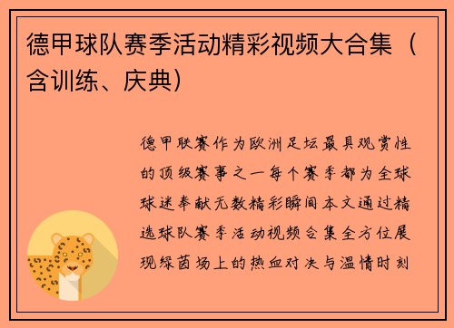德甲球队赛季活动精彩视频大合集（含训练、庆典）